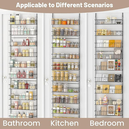 ElegantArray 10-Tier Pantry Door Oragnizer, Over The Door Pantry Organizer Rack and Storage, Hanging Spice Rack Shelves Door, Home Office Laundry Room Bathroom & Kitchen Organization, Light Gray