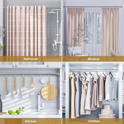 Ausemku Shower Curtain Rod 32-65 Inch Adjustable - 1 Inch Diameter Heavy Duty No drill Spring Tension Shower Rod, Non-Slip Rustproof Telescopic Rod for Bathroom, Nickel