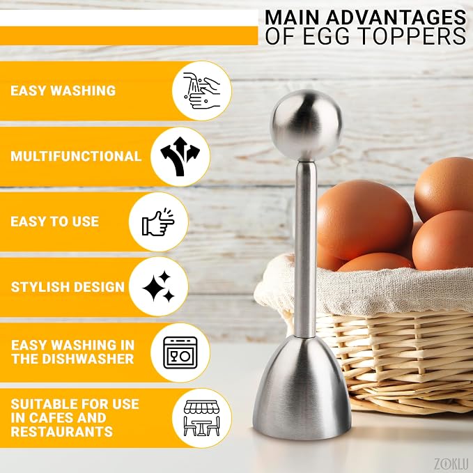 Egg Shell Opener Set – 2 Pcs Egg Cups for Soft Boiled Eggs & 2 Pcs Spoons, Rust-Resistant Stainless Steel, Fits Most Eggs Sizes - Ergonomic Design, Adjustable Effort for Effortless & Precise Cracking