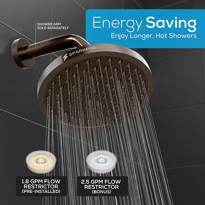 SparkPod Rain Shower Head, 8 Inch Round | High Pressure Shower Heads, 90 Nozzle (Touch-to-Clean), Adjustable Showerhead, No-tool Universal Connection