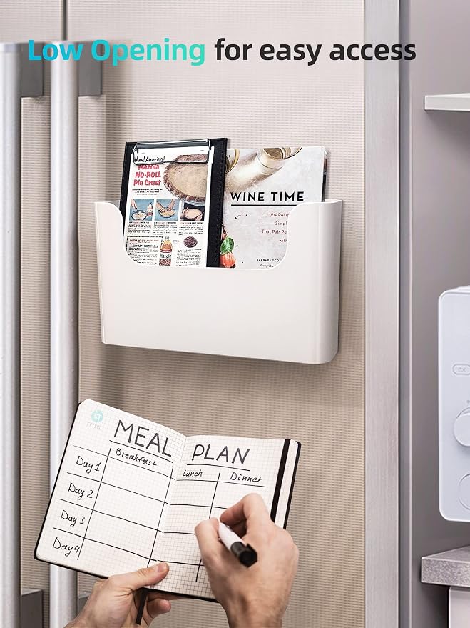 Wall Mount File Organizer Holder Mail Holder No Drilling Wall Pocket for Office, Home, Classroom, Camper, Organize Your Magazine, Book, Bills, Mail, Paperwork, Homework(Cream White, 1 PCS)