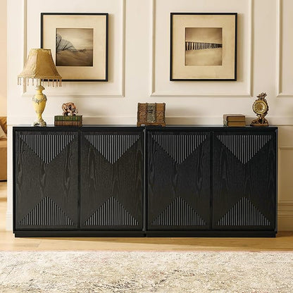 LKTART Mid Century Modern Sideboard Buffet Storage Cabinet with Doors and Shelves,Wood Coffee Bar Storage Cabinets for Kitchen, Dining Room, Living Room-Black