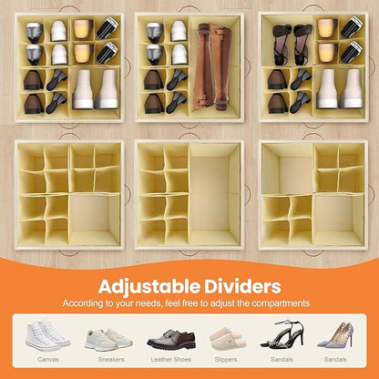 Shoe Organizer for Closet, 2 Pack Shoe Storage Organizer with Wheels and Adjustable Dividers, Stackable Shoe Storage Box with Clear Cover, Closet Shoe Organizer Fits up to 16-32 Pairs, Gray