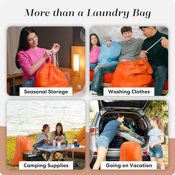 Extra Large Laundry Bag 30 x 40 - Heavy Duty Nylon, Locking Drawstring, Machine Washable, Holds 3 Loads, Dirty Clothes Sack for Travel, Dorm, College | Handy Laundry (Orange)