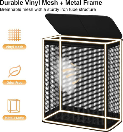 STO STO Double Laundry Hamper with Lid, 140L Large 2 Section Laundry Sorter, Laundry Basket with Removable Washable Canvas Liner Bag, Breathable Clothes Hamper for Bedroom Bathroom Laundry Room Closet