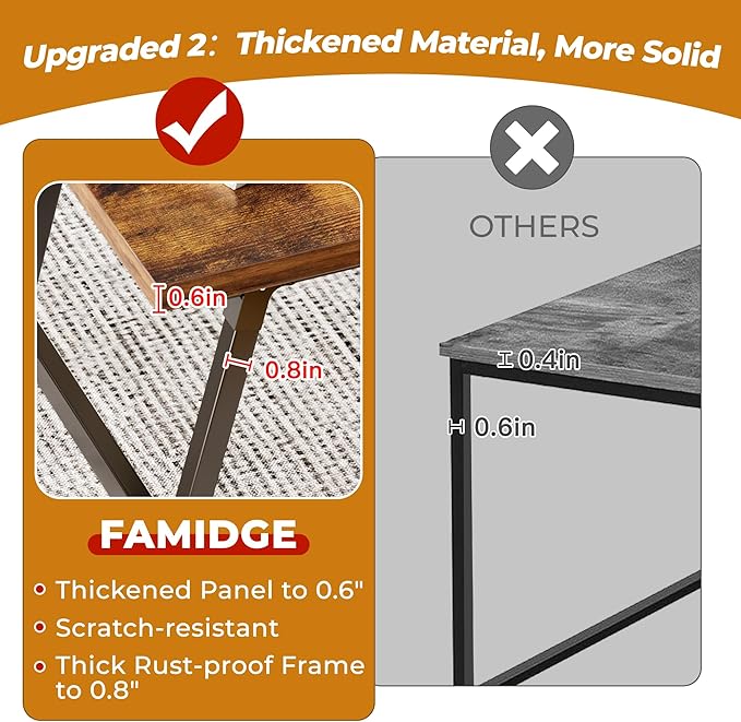 Folding Coffee Table, 39.4” Portable Floor Table Desk for Sitting on The Floor, No Assembly Low Coffee Table for Living Room, Home, Caravan and Camping, Large 39.4Lx19.7Wx15.8H, Brown
