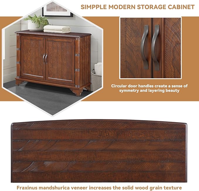 40" Solid Wood Buffet Storage Cabinet,Vintage Console Table with Adjustable Shelf,Retro Sofa Table with Solid Pine Wood Legs for Living Room,Entryway,Light Espresso