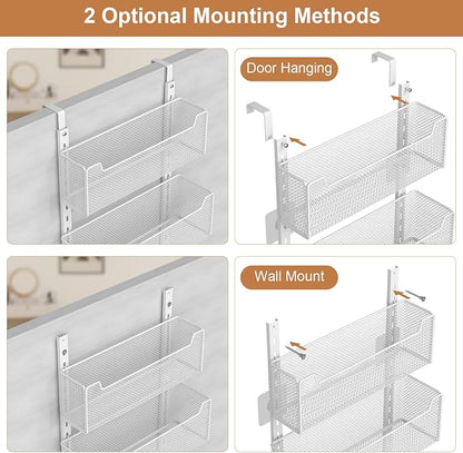 VyGrow Over The Door Organizer, 8-tier Metal Door Organizer Hanging with Adjustable Baskets, Behind The Door Storage for Bedroom Closet Bathroom Pantry Cabinet Kitchen, White