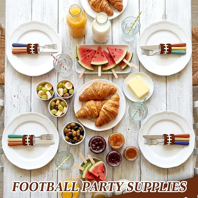 300 Pcs Football Paper Napkin Rings Bulk Disposable Sports Napkin Holder Self Adhesive Brown Silverware Wrap Band for Game Day Birthday Holiday Party Table Setting Decoration
