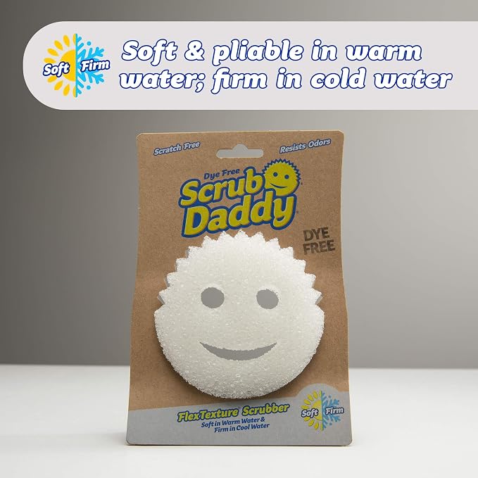 Scrub Daddy Sponge - Dye Free - Scratch-Free Scrubber for Dishes and Home, Odor Resistant, Soft in Warm Water, Firm in Cold, Deep Cleaning, Dishwasher Safe, Multi-use, 1ct (2 Pack)