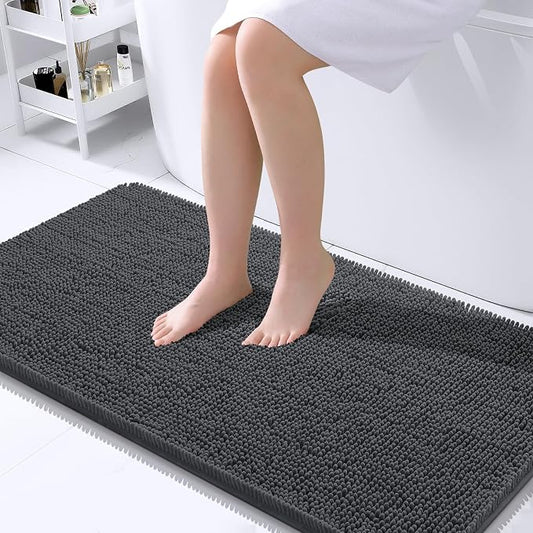 OLANLY Large Bathroom Rugs 40x24, Extra Soft Absorbent Chenille Bath Rugs, Rubber Backing Quick Dry, Machine Washable Bath Mats for Bathroom Floor, Tub and Shower, Home Decor Accessories, Dark Grey