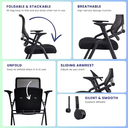 PRO, Stackable & Foldable Conference Room Chairs with 2X Thick Cushion, Lumbar Support, Armrest - Mesh Bouncing Back for Office Meeting, Conference, Training Room Chair 1 Pack