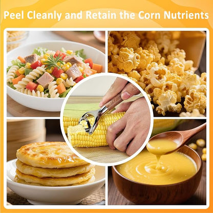 Stainless Steel Corn Peeler, Durable Corn on the Cob Stripper Tool with Solid Wood Good Grip Handle for Salad Polenta Pizza Popcorn Cooking Gifts for Woman Her Mom Birthday （Rosewood）