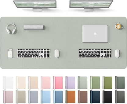 YSAGi Leather Desk Protector, Office Mat, Large Mouse Mat, Non-Slip PU Leather Blotter, Laptop Desk Mat, Waterproof Writing Pad for Office and Home(Grayish Green, 63" x 24")