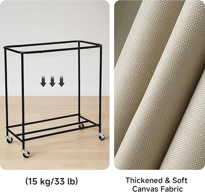 StorageWorks 3 Section Laundry Hamper, Rolling Laundry Cart with Wheels and Handles, Laundry Room Double Sorter for Organizer and Storage, 31.7 Gal(120L), Light Khaki