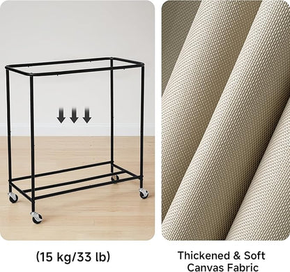 StorageWorks 3 Section Laundry Hamper, Rolling Laundry Cart with Wheels and Handles, Laundry Room Double Sorter for Organizer and Storage, 31.7 Gal(120L), Light Khaki