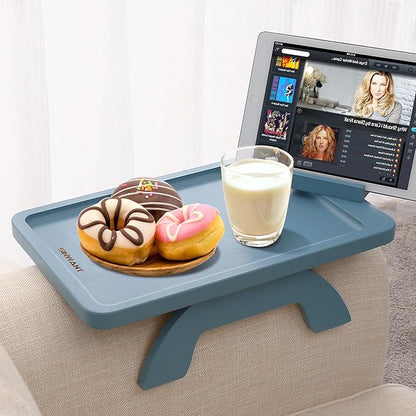 SINWANT Couch Arm Tray, Bamboo Sofa Clip on Tray Tables with 360° Phone Holder,Folding Anti Slip Couch Armrest Table for Snacks,Drinks,Remotes 15.35"x9.85"