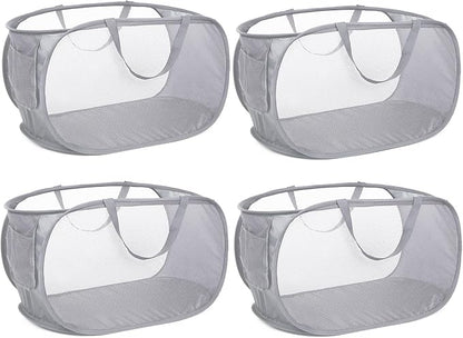 4 Pack Collapsible Laundry Baskets, Foldable Laundry Basket with Pocket, Durable Pop Up Hampers, Reinforced Handles Dirty Clothes Hamper for Laundry, Bedroom, Bathroom, Dorm, Travel or Camping Grey