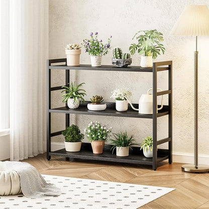 NUMENN Wide Bookshelf, 3 Tier Bookshelves, Home Office Bookcase Shelf Storage Organizer, Free Standing Storage Shelving Unit for Bedroom, Living Room and Home Office, Black