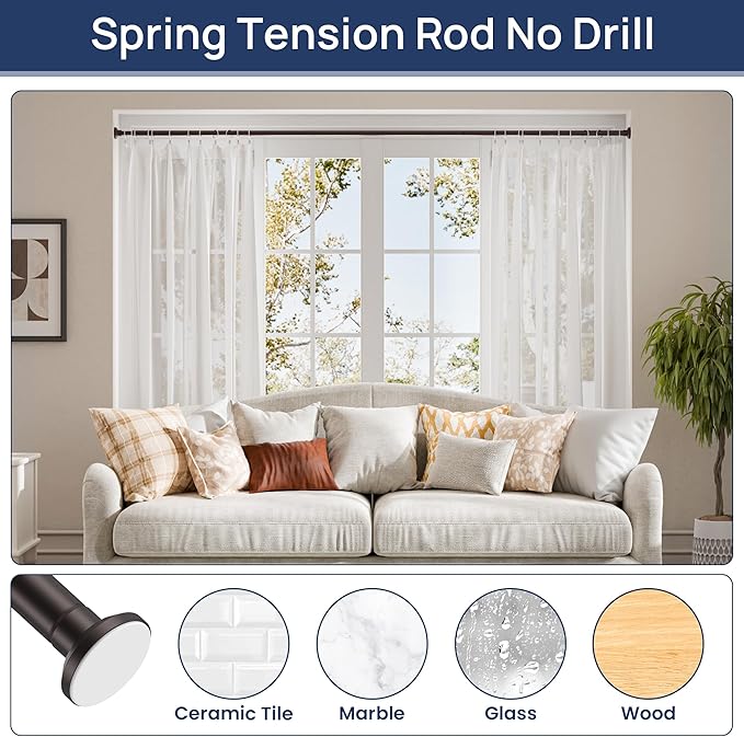 ENJOYBASICS Shower Curtain Rod 30 to 88 Inches, Stainless Steel Adjustable Spring Tension Rods No Drill for Bathroom, Closet, Window, Room Divider, Never Rust, Non Slip, Bronze