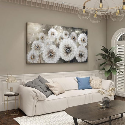 Pogusmavi Dandelion Farmhouse Wall Art for Living Room Pictures for Bedroom Wall Decor Canvas Paintings Framed Wall Picture for Bedroom Office Artwork Wall Decor Textured Art 30×60IN