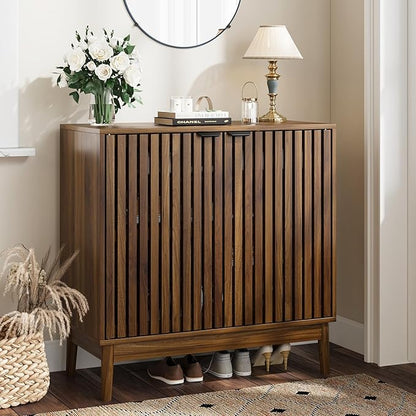 Shoe Storage Cabinet with Ventilated Slatted Doors, Wooden Shoe Organizer, Shoes Rack for Entryway, Hallway, Living Room