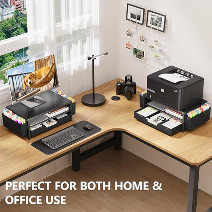 OPNICE Desk Organizer, 2-Tier Computer Monitor Stand Riser with Drawer and 2 Pen Holders, Laptop Stand, Office Desk Accessories for Office Supplies, Black
