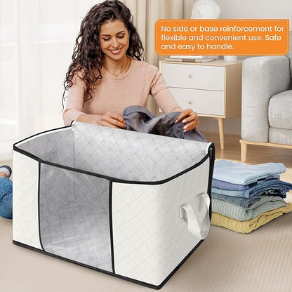 Fab totes 24 Gallons Clothes Storage, Foldable Thick Fabric Blanket Storage Bags, Containers for Organizing Bedroom, Closet, Clothing, Comforter, Organization with Handle (8 Pack,Ivory)