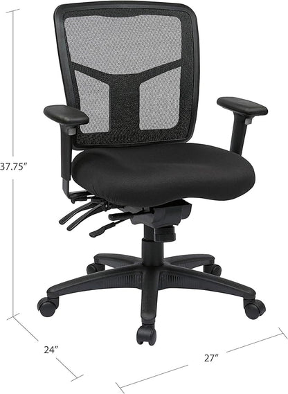Office Star ProGrid Breathable Mesh Manager's Office Chair with Adjustable Seat Height, Multi-Function Tilt Control and Seat Slider, Mid Back, Coal FreeFlex Fabric