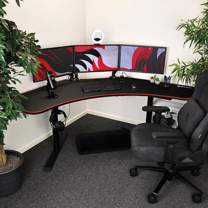 Arozzi Arena Angelo L Shaped GamingDesk, PC GamingDesk L Shape, Height Adjustable L Shaped Standing Desk for Home Office, with Full Coverage Mouse Pad (Black)