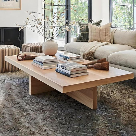 Solid Wood Square Coffee Table 2 Inch Thick Farmhouse Low Minimalist Center Table for Living Room Office