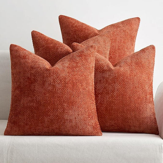 MIULEE Pack of 4 Couch Throw Pillow Covers 20x20 Inch Burnt Orange Soft Decorative Chenille Pillow Covers Farmhouse Accent Cushion Covers for Boho Home Decor Sofa Bedroom Living Room