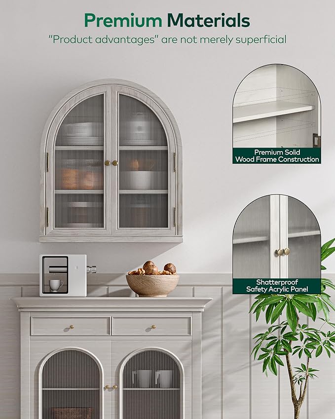 Chogori Arched Bathroom Wall Cabinet, 27x24x9 Inch Over The Toilet Storage Cabinet with Acrylic Doors & 3 Adjustable Shelves, Wall Mounted Cabinet for Bathroom, Kitchen, Laundry Room, 2PCS, Gray