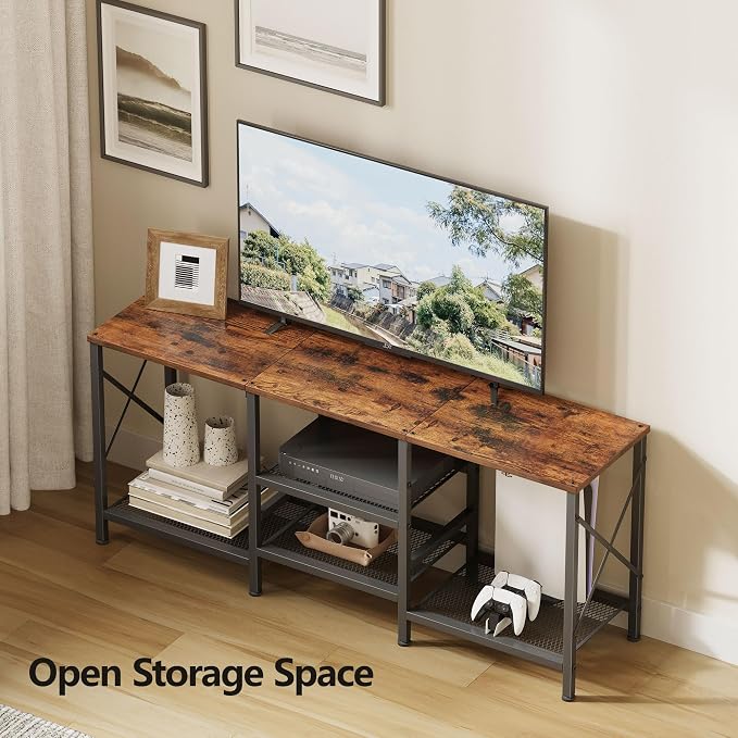 JARHETUN TV Stand for 55 Inch TV, Entertainment Center with 3-Tier Open Shelves, TV Console Table for Living Room, Bedroom, Rustic Brown