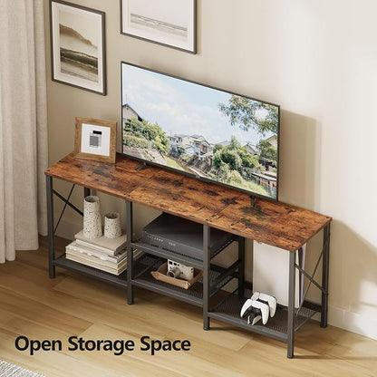 JARHETUN TV Stand for 55 Inch TV, Entertainment Center with 3-Tier Open Shelves, TV Console Table for Living Room, Bedroom, Rustic Brown