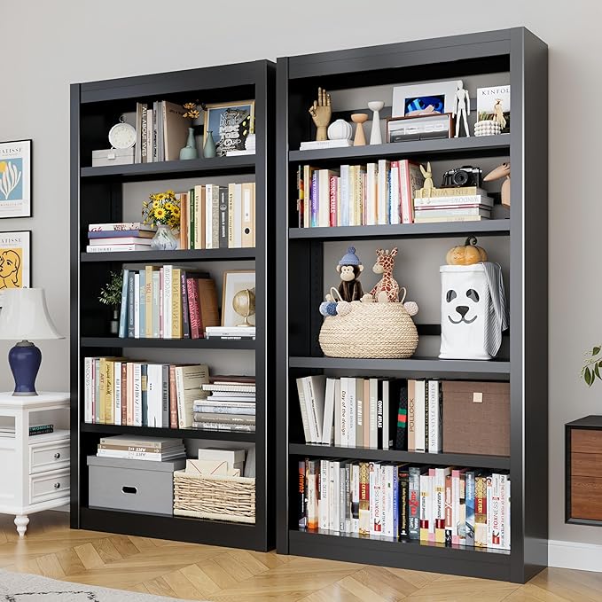 5-Tier Metal Bookshelf, 69" Tall Black Bookcase with Adjustable Shelves, Heavy Duty Deep Book Shelves, Display Storage Shelving for Living Room, Home Office, Library, Bedroom