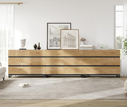 WAMPAT Dresser for Bedroom, Closet Organizers and Storage with 18 Drawers, Modern Wood Dresser with Metal Base, Chest of Drawers for Living Room, Bedroom, Oak