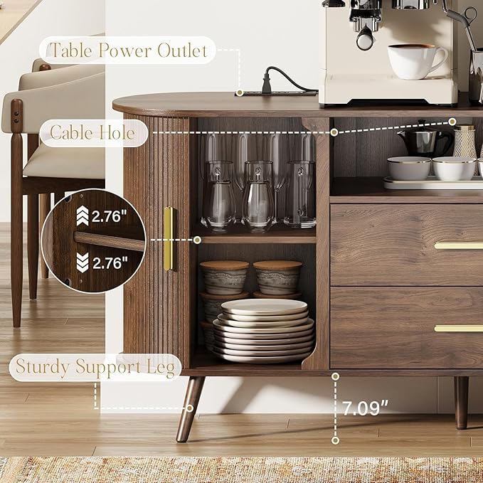 60" Sideboard Buffet Cabinet with Storage, Sliding Door & Adjustable Shelf, Modern Accent Sideboard Coffee Bar Console Table for Kitchen, Entryway and Living Room
