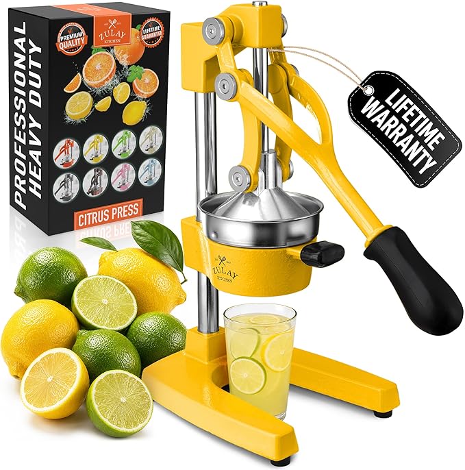 Zulay Kitchen Cast Iron Juicer - Heavy Duty Manual Juicer with Detachable Strainers for Easy Cleaning, Orange Juice Press for Citrus Fruits, Perfect for Bartenders, Juice Lovers & Health Enthusiasts