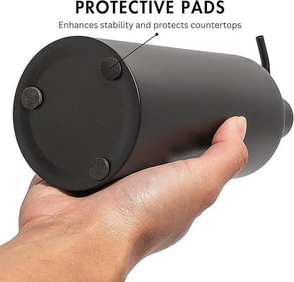 Black Soap Dispenser for Kitchen & Bathroom – 15 oz Refillable Resin Pump Bottle for Dish Soap, Hand Soap, Shampoo, Conditioner – Modern Countertop Dispenser with Non-Slip Protective Pads