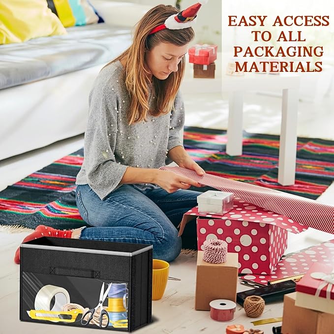 Black Over Door Wrapping Paper Organizer Storage with 3 Removable Drawers & Side Pockets – Dual Use Design with Elastic Straps – Christmas Gift Wrap Storage for Ribbons, Bows,Ornament and Other Tools