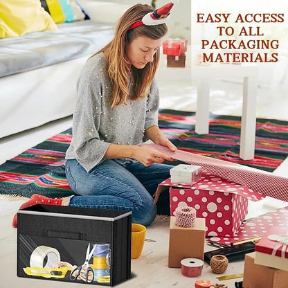 Black Over Door Wrapping Paper Organizer Storage with 3 Removable Drawers & Side Pockets – Dual Use Design with Elastic Straps – Christmas Gift Wrap Storage for Ribbons, Bows,Ornament and Other Tools
