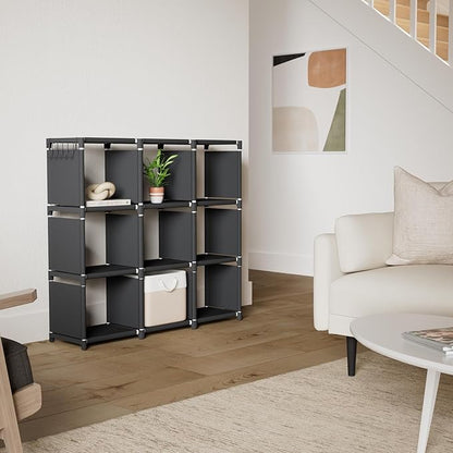 Mavivegue Book Shelf, 9 Cube Storage Organizer, DIY Bookcase, Metal Cube Bookshelf, Tall Book case for Bedroom, Living Room,Office, Closet Storage Organizer, Black Cubicle Storage Rack