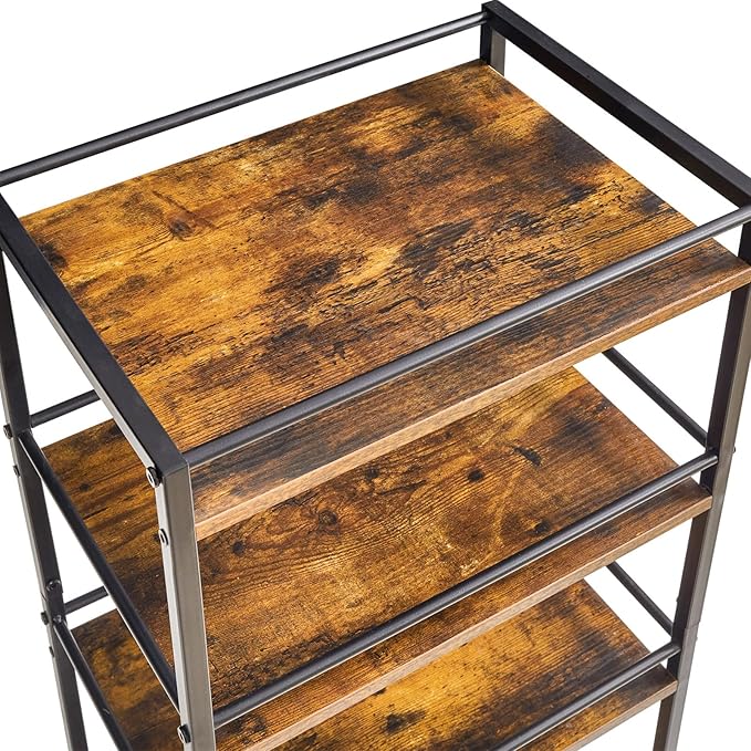 IBUYKE Industrial Bar Storage Cart, Mobile 4-Tier Shelf, Bedroom, Living Room & Bath Rustic Brown TMJ419H