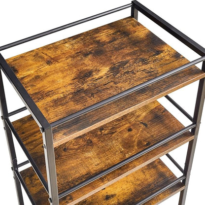 IBUYKE Industrial Bar Storage Cart, Mobile 4-Tier Shelf, Bedroom, Living Room & Bath Rustic Brown TMJ419H