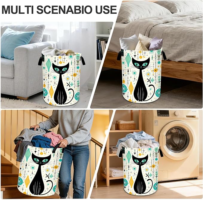 Cat Laundry Basket Waterproof Laundry Hamper Foldable Laundry Bag with Handles for Bedroom, Bathroom, Office, Clothes Storage