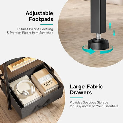 Lazzanto Night Stand Bedside Table Bedroom - Tall Nightstand with Charging Station & LED Light Strip, Bed Side Table with Storage Shelf & 4 Fabric Drawers, 2 U-S-B Ports & 2 AC Outlets
