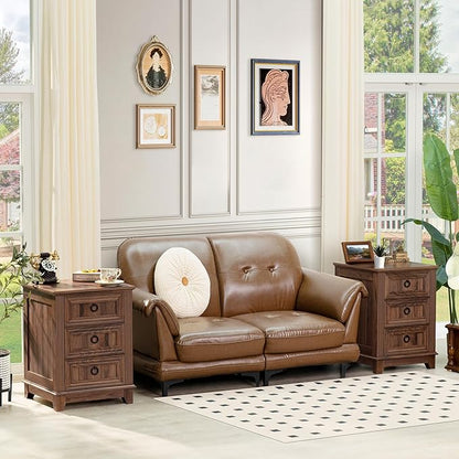 Farmhouse Coffee Table Set of 3, Furniture Set, Coffee Table with Hidden Storage Organizer and Nightsand 3-Piece Set, Large Country Natural Center Table Set for Living Room,Office, Home