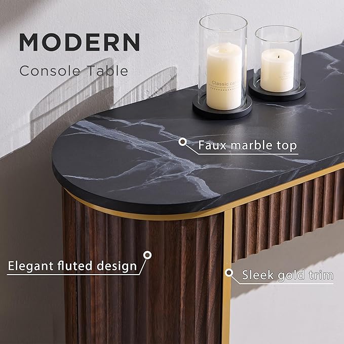 OKD Modern Fluted Console Table, 63" Long Narrow Entryway & Sofa Tables for Hallway, Tall Accent Table Behind Couch for Foyer Living Room, Dark Walnut