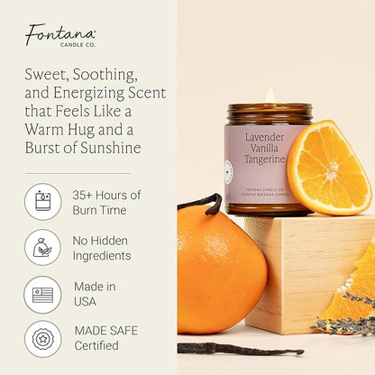 Fontana Candle Co Wood Wick Beeswax Jar Candles, Lavender Vanilla Tangerine - Made with Coconut Oil & Pure Essential Oils – Clean Burn, Long Lasting and Non-Toxic Candles for Home & Room Decor